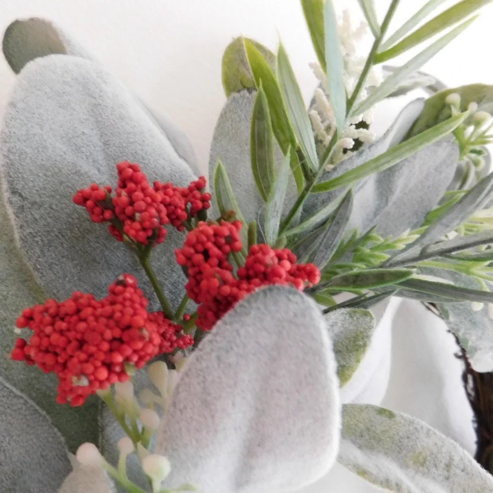 Christmas Wreath for Cabinet, Small Winter Lambs Ear Candle Ring